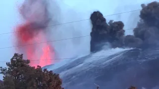 Phreatomagmatic Explosions in La Palma Crater after Rain sets in, Dec 1st 2021