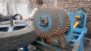 See how this tyre cutting machine works, Incredible tire recycling technology