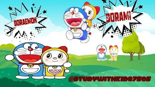 How to draw a DORAEMON AND DORAMI | ENJOYWITHMUSIC 🎶|. | scatch colours | |Captured happy movements