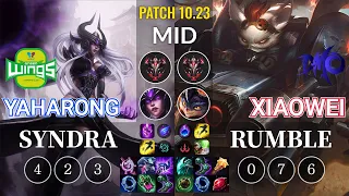JAG Yaharong Syndra vs DMO Xiaowei Rumble Mid - KR Patch 10.23