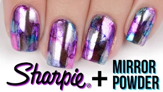 Sharpie + Mirror Powder! Chrome Watercolor Nail Art