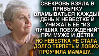 Свекровь повадилась поучать невестку каждый день, но та долго не терпела и проучила мамашу...