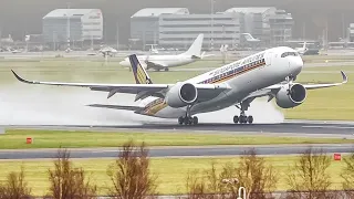 (4K) Plane spotting during a STORM at Schiphol! Go-arounds, HARD landings, and Spray!