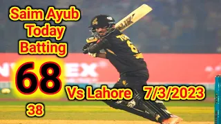 Saim Ayub Today Batting 68 vs lahore qalandars | highlights | psl 8 | peshawar zalmi vs lahore qalan