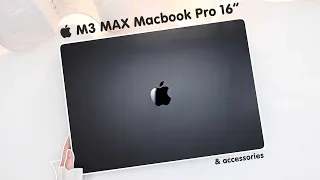 apple macbook pro m3 max 🖤space black unboxing aesthetic accessories | genshin | gameplay