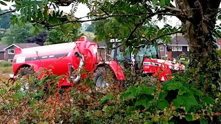 Massey ferguson 7716 spreading slurry with a hispec 2600 galon slurry tanker