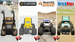 MONSTER SEMI TRUCK in GTA 5 vs TEARDOWN vs BEAMNG DRIVE vs BRICK RIGS - WHICH IS BEST MONSTER TRUCK?