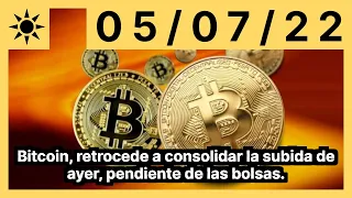 Bitcoin, retrocede a consolidar la subida de ayer, pendiente de las bolsas.