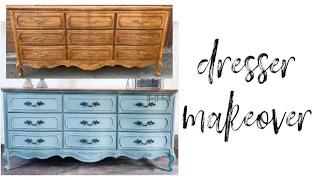 French Provincial Blue Furniture Makeover | HOW TO BLEND CHALK PAINT