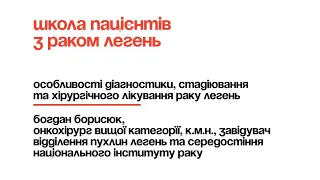 Богдан Борисюк: Діагностика, стадіювання та хірургічне лікування раку легень. Школа пацієнтів.