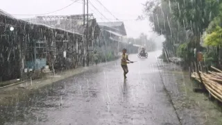 Super Heavy Rain And Thunder In My Village | Strong Wind, Fell Asleep To The Sound Of Heavy Rain