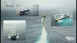 UNITY FR 165 (part 1) Drone & Deck footage of shooting & hauling net on a Pelagic Trawler