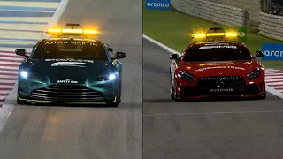 New Aston Martin and red Merdeces-AMG Safety Cars - On Track action at Bahrain