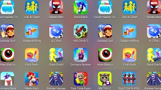 Subway Surf,Runner Heroes,Count Master 3D,Sonic Dash,Grimace Runner,Giant Rush,Alien Blob io,A Z Run