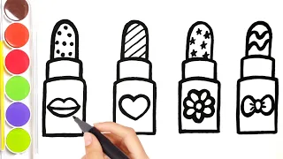 Lipstick 💄🌈 Drawing, Painting, Coloring ✏🎨🖌 for Kids and Toddlers with watercolors. How to Draw Easy