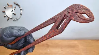 Water Pump Pliers Restoration [Laser Engraving And Red Rubber Handles]