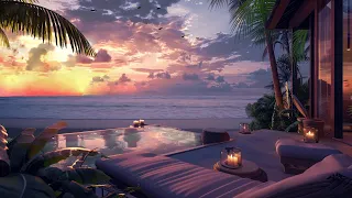 Sunset Beach Atmosphere | Birds Song & Tropical Beach Waves to Calm & Relaxation