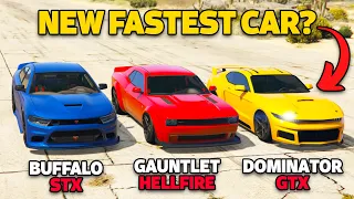 GTA 5 Online: BUFFALO STX VS HELLFIRE VS DOMINATOR GTX (NEW FASTEST MUSCLE CAR?)