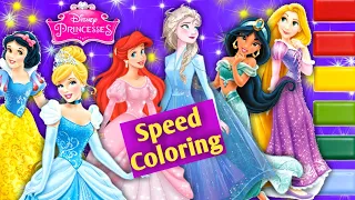 Speed Coloring | Glitter Colors | Disney Princesses Coloring Page