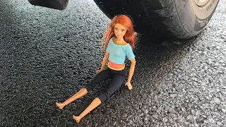 EXPERIMENT: Car vs barbie - Crushing Crunchy & Soft Things by Car!