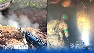 Ukraine Assault Brigade POV footage clearing Russian trenches near Bakhmut