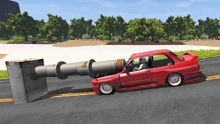 Beamng drive - Horizontal Bollard car Crashes