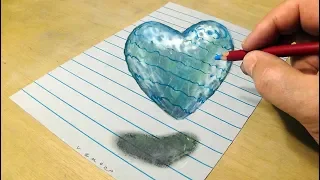 Blue Heart - How to Draw 3D Floating Heart - By Vamos