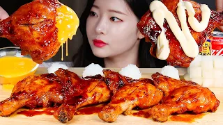 ASMR * SPICY SEASONED BBQ CHICKEN & CHEESE SAUCE & MAYONNAISE & RICE BALLS MUKBANG Eating Show