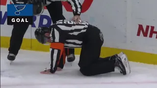 NHL Referee Tim Peel hit by dump-in, scores disallowed goal