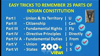 EASY TRICKS TO REMEMBER 25 PARTS OF INDIAN CONSTITUTION #indianpolity #currentaffairs