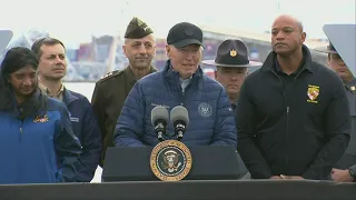 Biden tours collapsed Baltimore bridge where recovery effort has political overtones