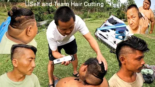 Self and Team Hair Cutting at Jungle !Making Gentleman to Team Ex Romeo Bagjhoda ! Self Hair Cutting