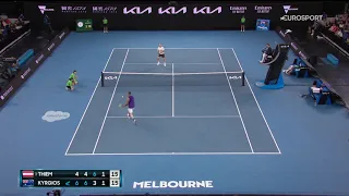 Kyrgios with a clean one handed backhand winner against Thiem