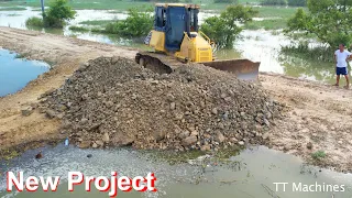 Great Job Only 1Day Starting & Successfully 100% Completed DR51PX Bulldozer Pushing Stone Into Water