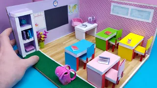 easy making Cardboard dollhouse classroom | dollhouse school DIY