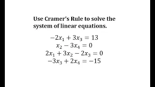 Solve a System of Linear Equations Using Cramer's Rule (4 by 4)