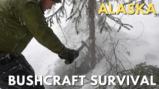 Building a Bushcraft Survival Shelter in Alaska | Overnight Winter Camping in Deep Snow