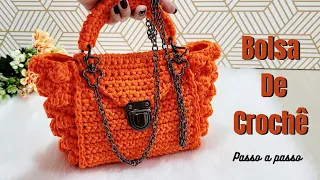 BOLSA DE CROCHÊ EM FIO NÁUTICO COM COSTURA PERFEITA DOS CONTOS E DETALHES EM PONTOS BOLHAS