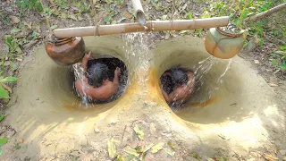 Challenge Build Tunnel Water Slide Park into Swimming Pool, Secret House Underground