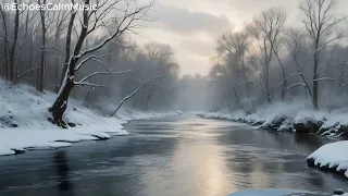 Peaceful Piano & Relaxing River Sounds for Sleep & Stress Relief - Winter Ambience | River Reverie