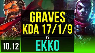 GRAVES vs EKKO (JUNGLE) | KDA 17/1/9, 2 Triple Kills, Legendary | KR Grandmaster | v10.12