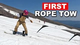 Teaching How To Ride the Rope Tow - Beginner Snowboarding