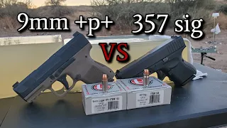 9mm +P+ VS 357 sig (Sub Compact) in Ballistics Gel