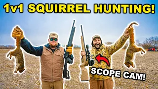 RIFLE vs SHOTGUN 1v1 Squirrel Hunting CHALLENGE!!! (SCOPE CAM) - Catch Clean Cook