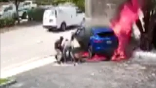 Video shows Good Samaritans in action after Jaguar’s fiery crash kills 1, injures 2