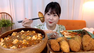 마파두부덮밥 스팸가지튀김 파김치 먹방 Mapa tofu with rice Fried Spam Eggplant Green onion Kimchi Koreanfood Mukbang