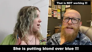 She puts blond over blue - Hairdresser reacts to a hair fail #hair #beauty