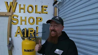 Dewalt 60 Gallon Air Compressor Install -Whole Shop Air- 28x36x12 Post Frame Garage Build Episode 18