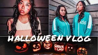 HALLOWEEN VLOG 2021 || pumpkin carving, shrek party, squid game costumes & more!