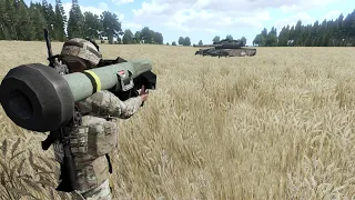 Ukrainian NLAW anti-tank missile destroyed a column of Russian T-80 tanks - Arma 3